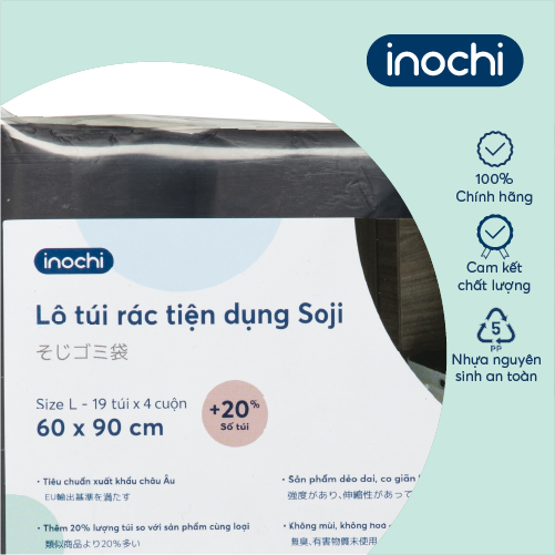 Lô túi rác tiện dụng Inochi - Soji 4 x 50L(có quai cầm)