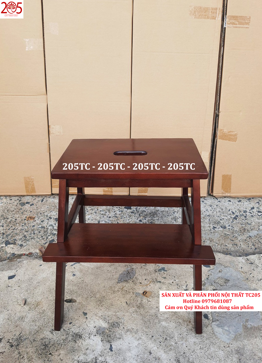 Ghế bậc thang 2 tầng bằng gỗ cao su 100% - 205 TC WOODEN STOOL