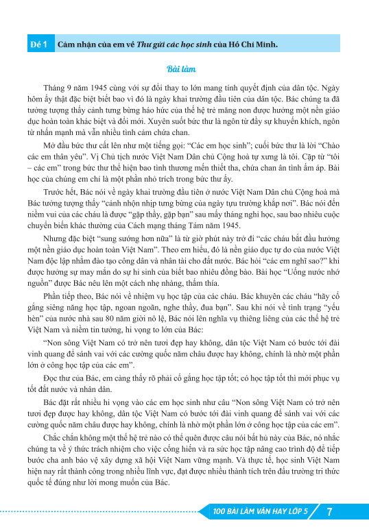 Sách - 100 Bài Làm Văn Hay Lớp 5 - Biên soạn theo chương trình SGK mới - ndbooks