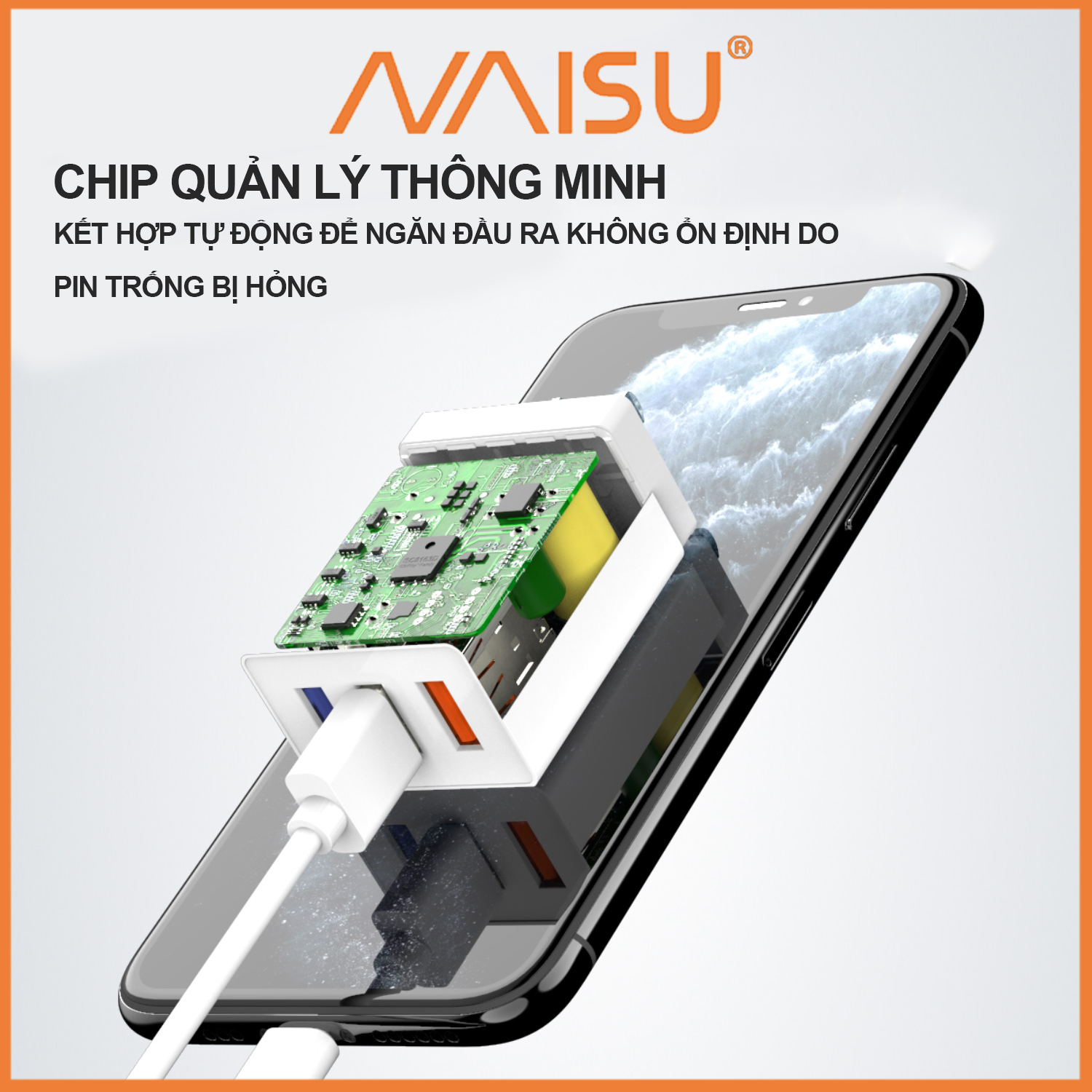 Bộ sạc nhanh, Naisu 3 cổng USB, cáp sạc tùy chọn, hỗ trợ đệm điện thoại IOS Android, NS-3U ID – 1815 - Hàng nhập khẩu