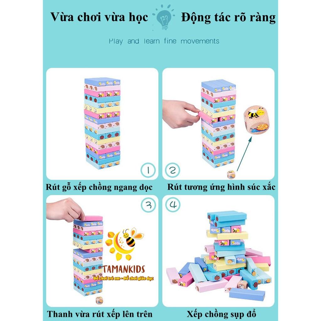 Đồ Chơi Rút Gỗ 51 Thanh Cỡ Lớn Có In Hình Động Vật Nhiều Màu Sắc Giúp Bé Rèn Sự Khéo Léo