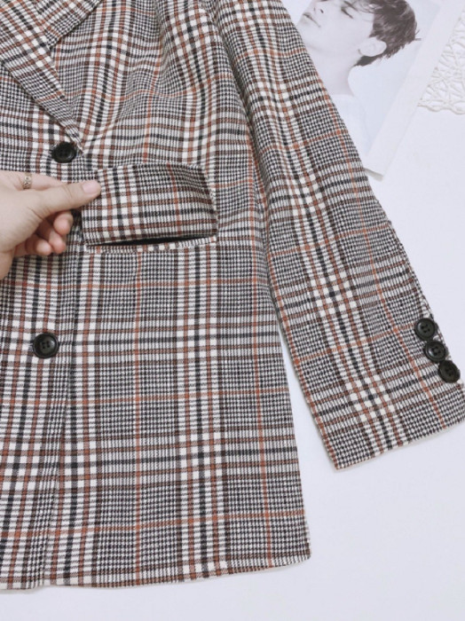 Áo vest blazer kẻ caro hai túi nắp phong cách Hàn Quốc