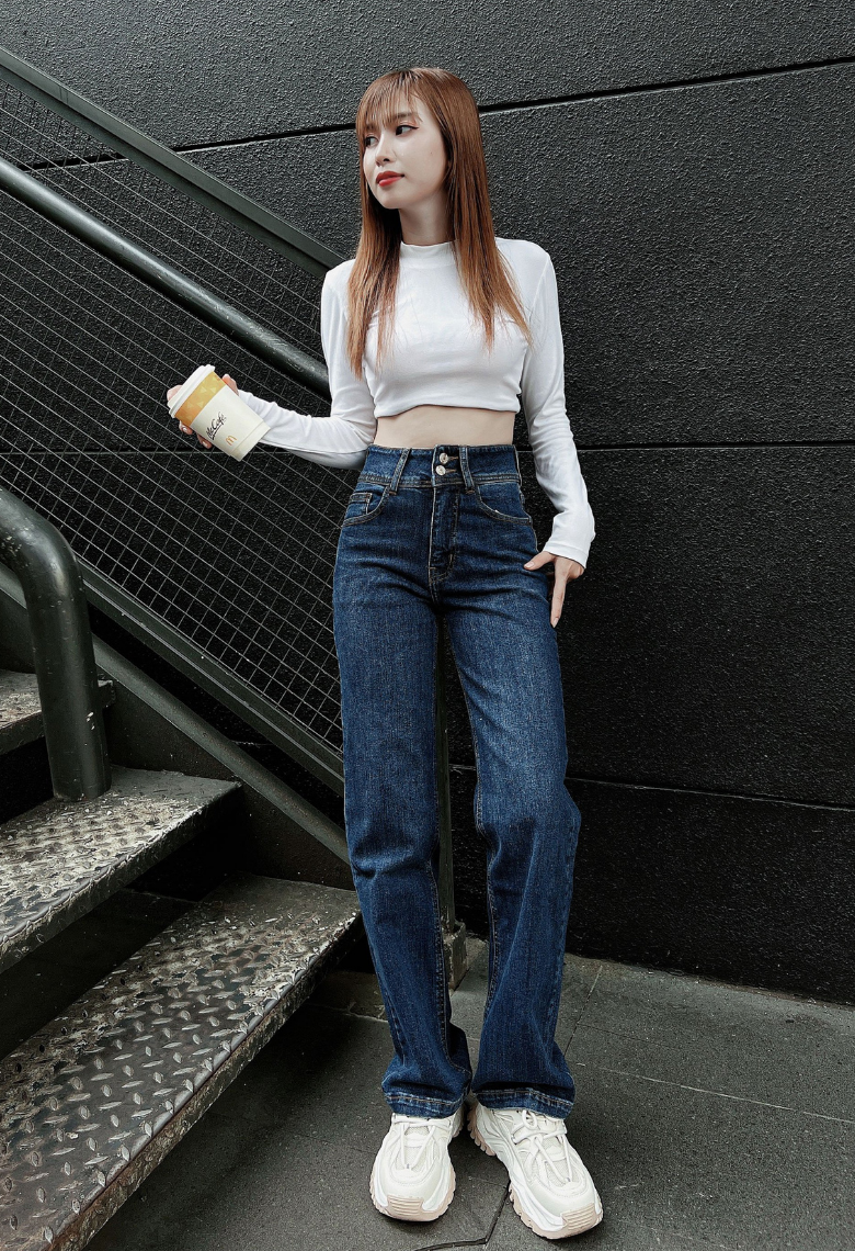 Quần jeans suông đứng dáng dài 2 nút HQJEANS