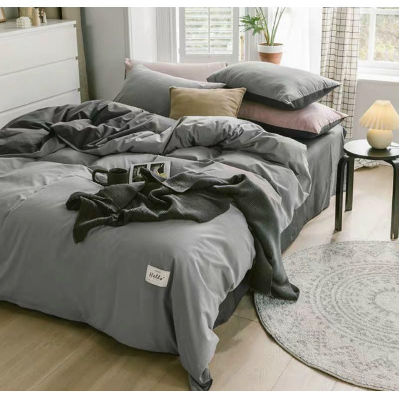 Bộ chăn ga cotton Tici Ghi nhạt phối đậm