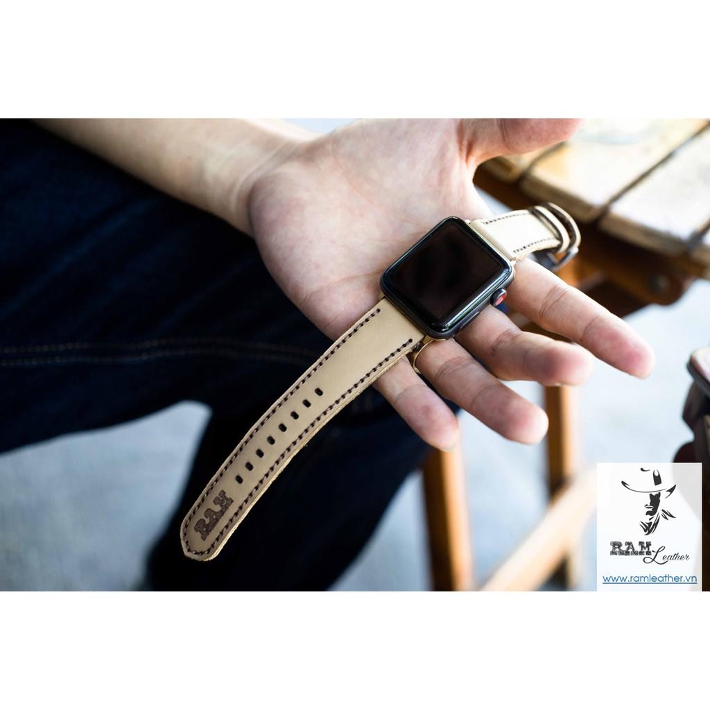 DÂY ĐỒNG HỒ DA BÒ THẬT MÀU TRÀ SỮA RAM MLIKTEA HÀNG CHÍNH HÃNG