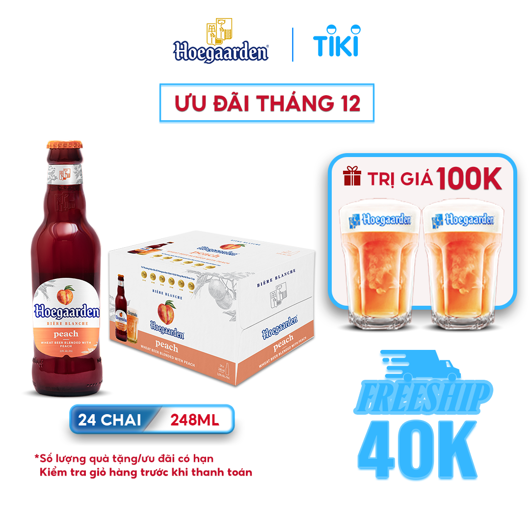Thùng 24 Chai Bia Hoegaarden Peach - Bia Bỉ Vị Đào
