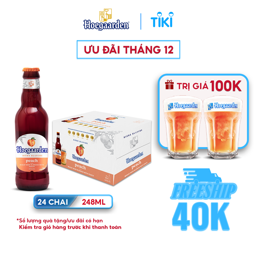 Thùng 24 Chai Bia Hoegaarden Peach - Bia Bỉ Vị Đào (248ml/chai)