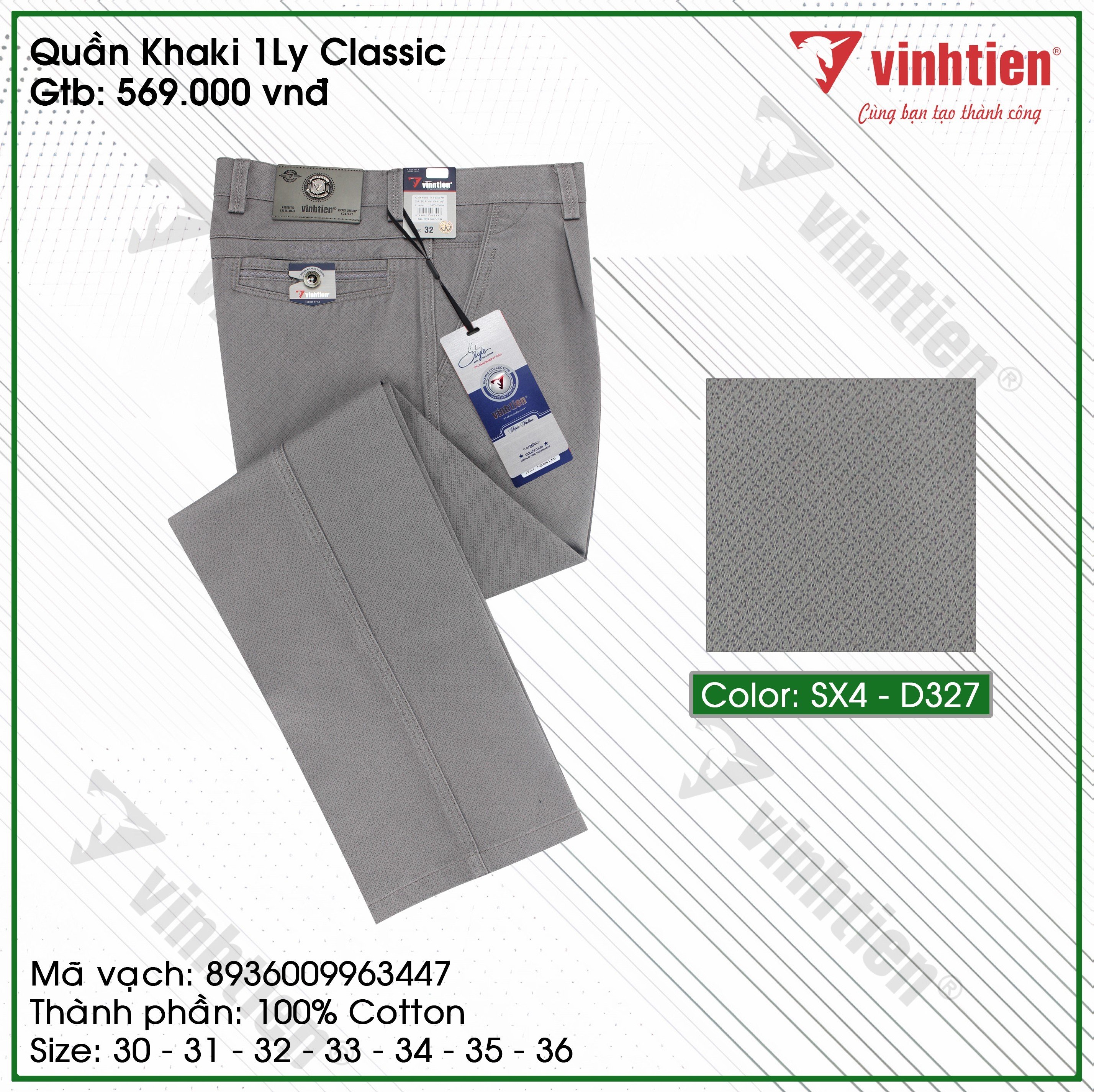 Quần KaKi 1Ly Trung Niên Classic 569 Vĩnh Tiến - 33