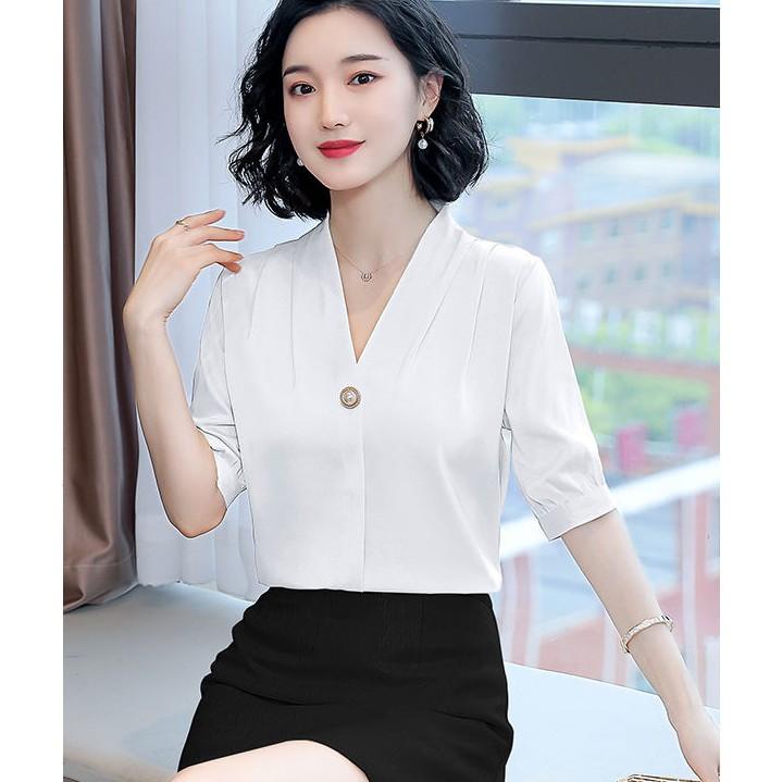 Áo sơ mi nữ tay lỡ áo sơ mi công sở chất vải lụa ngọc trai đẹp mềm rất mượt không nhăn TA120