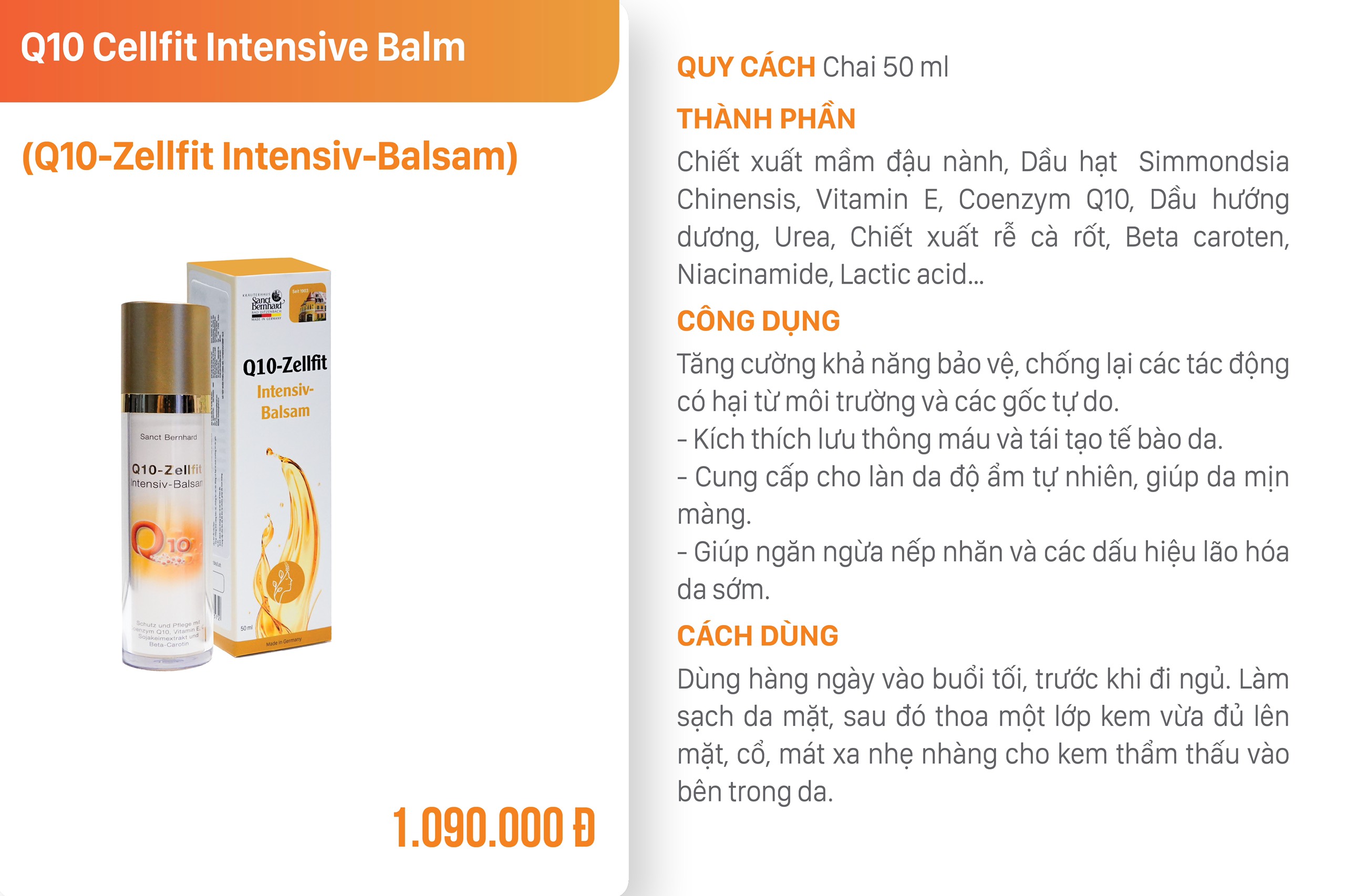 Kem dưỡng da chống lão hóa Q10 Cellfit, trẻ hóa làn da làm mờ nếp nhăn, dưỡng ẩm vượt trội