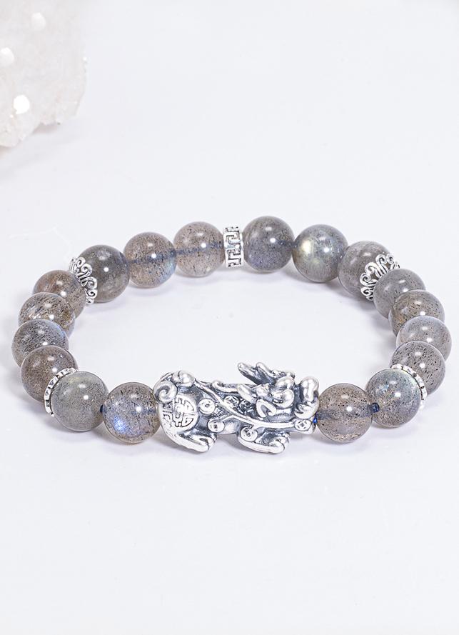 Vòng Tay Phong Thủy Nữ Đá Labradorite Phối Charm Tỳ Hưu Bạc  Nhiều Mệnh Ngọc Quý Gemstones