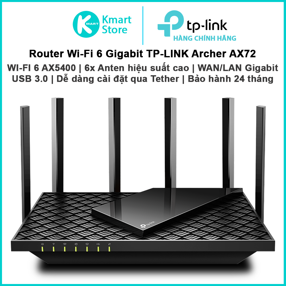 Router WIFI 6 AX5400 TP-Link Archer AX72 | Băng tần kép 2.4 &amp; 5.0 Ghz | Wan/Lan Gigabit | 6*anten phủ sóng rộng | Bảo hành 24 tháng | Hàng Chính Hãng