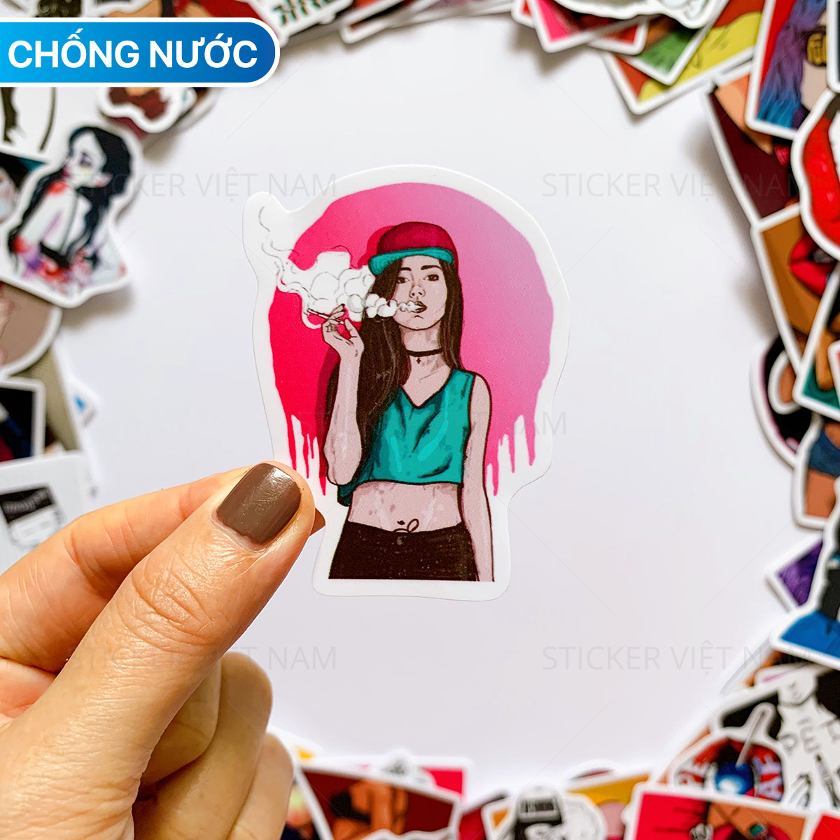 Sticker Bad Girl - Cô Gái Ngầu - Chất Liệu PVC Chất Lượng Cao Chống Nước - Kích Thước 4-8cm