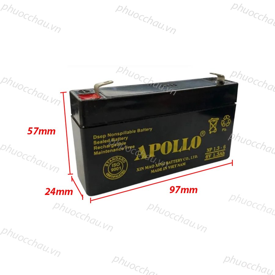 Ắc Quy Apollo NP1.3-6 6V-1.3AH, dùng cho xe điện trẻ em ,đèn khẩn cấp, quạt sạc