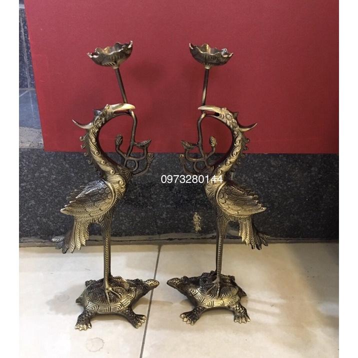 Đôi hạc thờ bằng đồng màu giả cổ cao 31cm