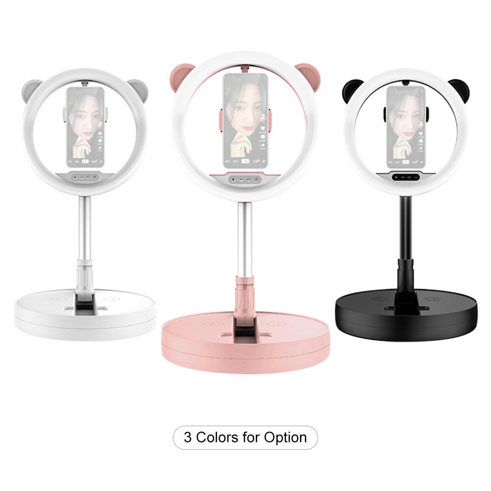 Đèn LED vòng tròn di động có thể gập lại với giá đỡ điện thoại 3 chế độ màu & 10 mức độ sáng để trang điểm