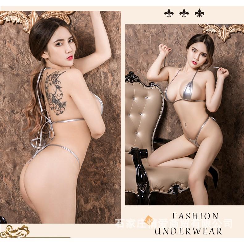 Bộ đồ lót buộc dây bằng da sexy, bộ đồ lót 2 mảnh gợi cảm DL472