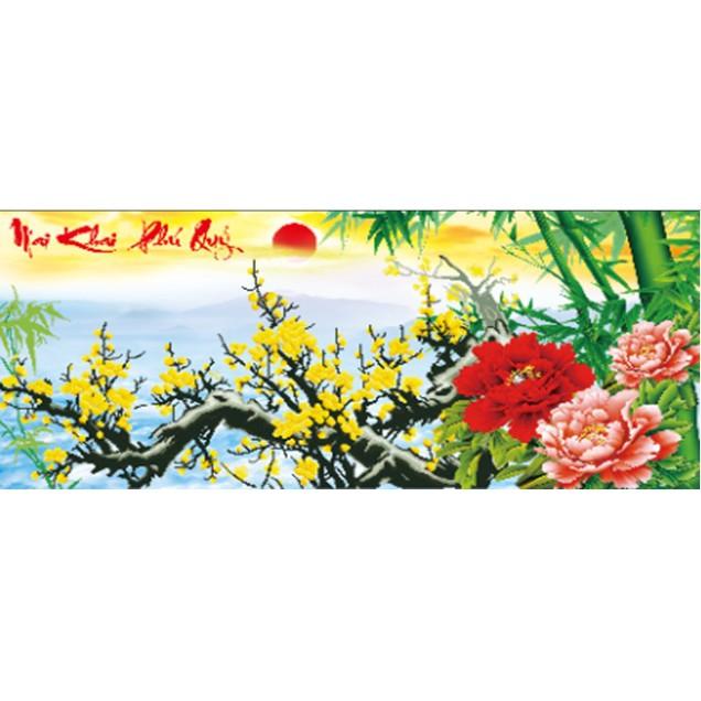 Tranh thêu mai khai phú quý X8088 - kích thước: 105 * 50cm.