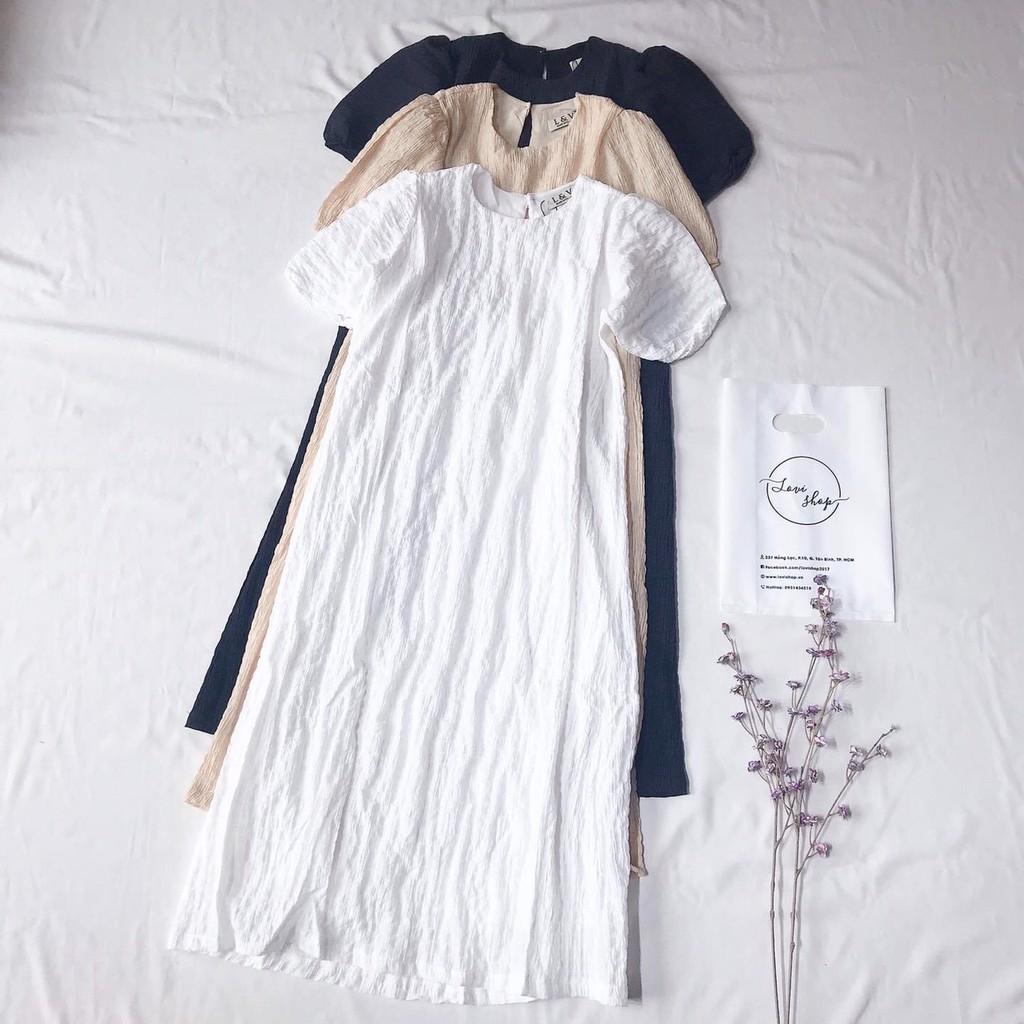 Đầm xô nhún cổ tròn Lovi