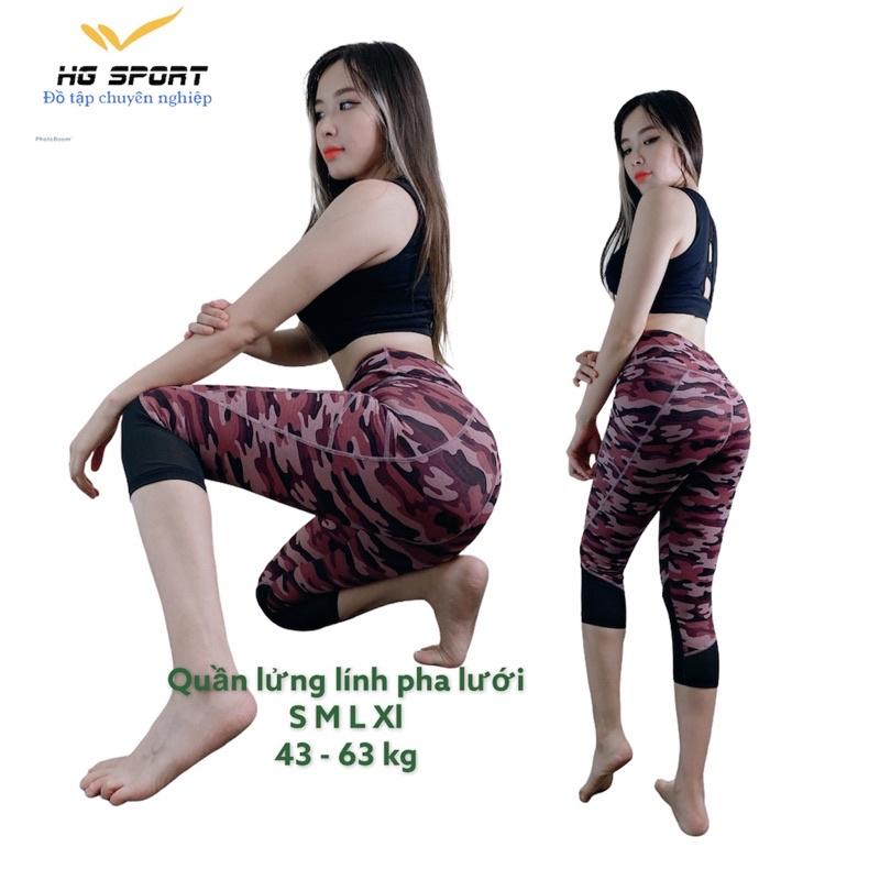 Quần Lửng Tập Gym Nữ Lưng Cao Phối Lưới, Đồ Tập Yoga, Thể Thao từ 45-60 kg QLL403