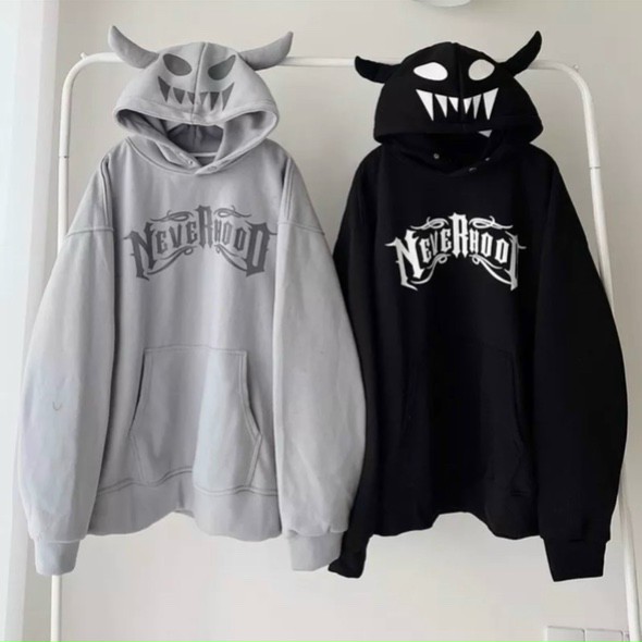 Áo Khoác Hoodie Local Brand Form Rộng nam nữ Phối Sừng Cute NEVERHOOD