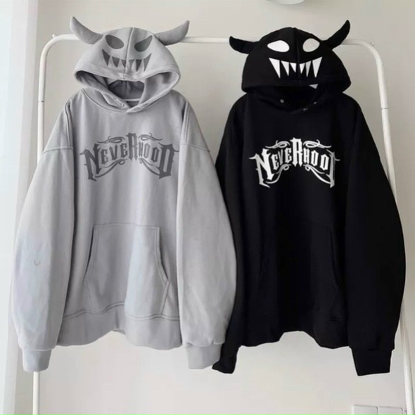 Áo Khoác Hoodie Local Brand Form Rộng nam nữ Phối Sừng trâu Cute NEVERHOOD  form rộng unisex (Ảnh shop tự chụp)