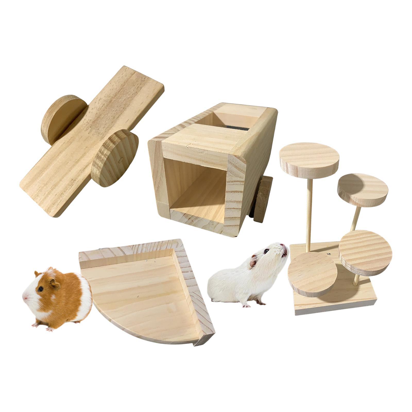 4x Wooden Hamster Toy Small Pets Gerbil Guinea Pig Seesaw Ladder Teeterboard