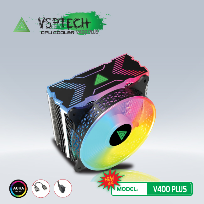 Tản nhiệt CPU VSP Cooler V400 PLUS Fan 12cm LED RGB Full Socket - Hàng chính hãng TECH VISION phân