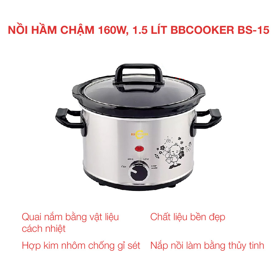 Nồi hầm chậm 160w, 1.5 lít BBCooker BS-15