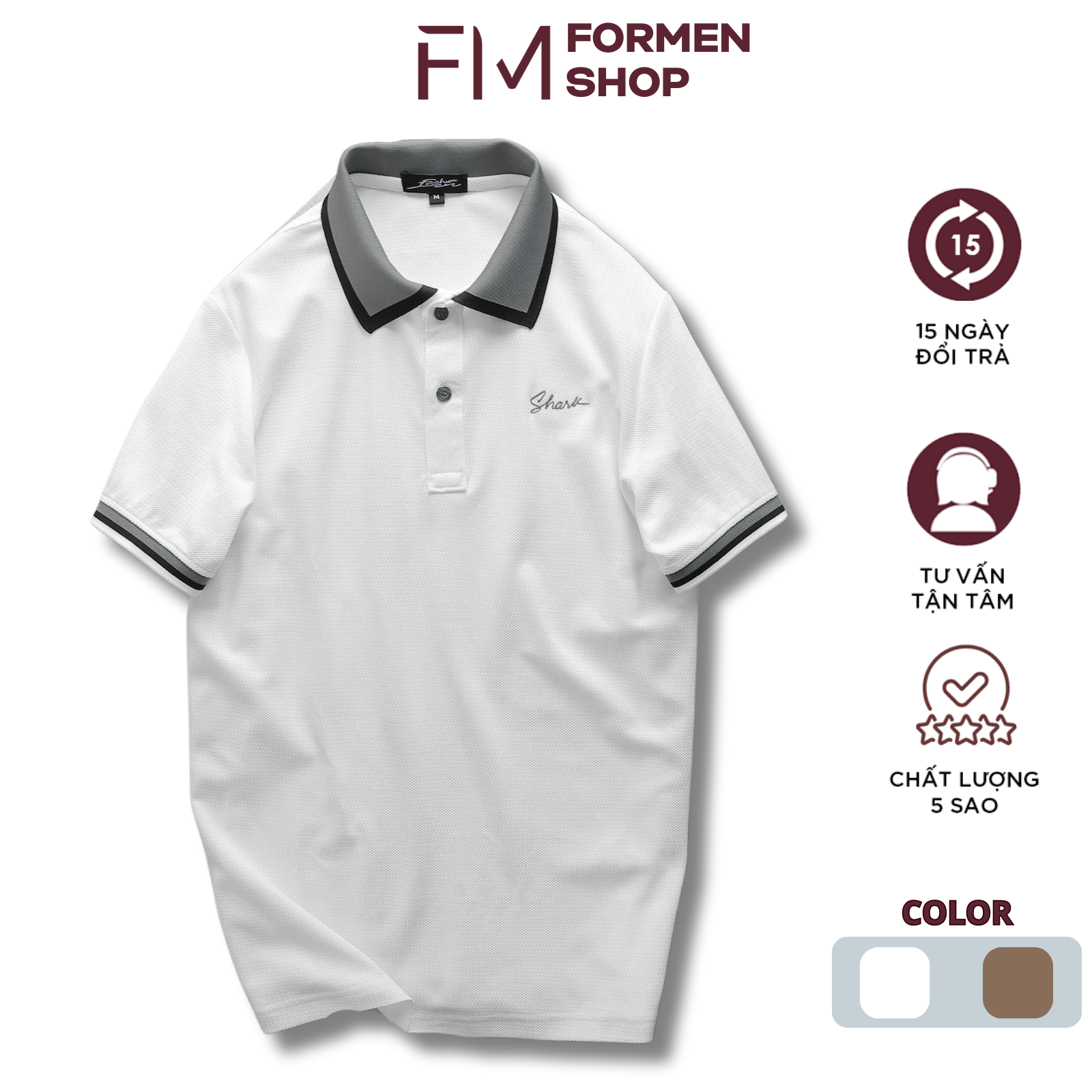 Áo Polo nam ngắn tay Shark Men, chất thun cá sấu cao cấp - FORMEN SHOP -FMPS235