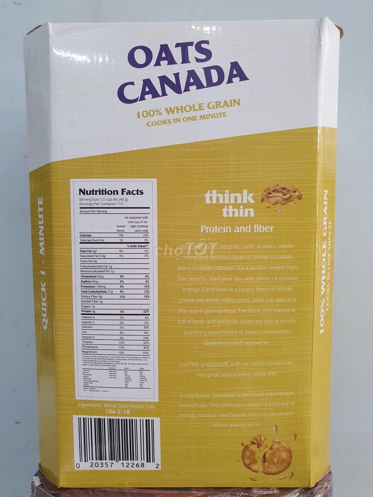 Yến Mạch CANADA thùng 4.52kg ( nguyên hạt cán mỏng )