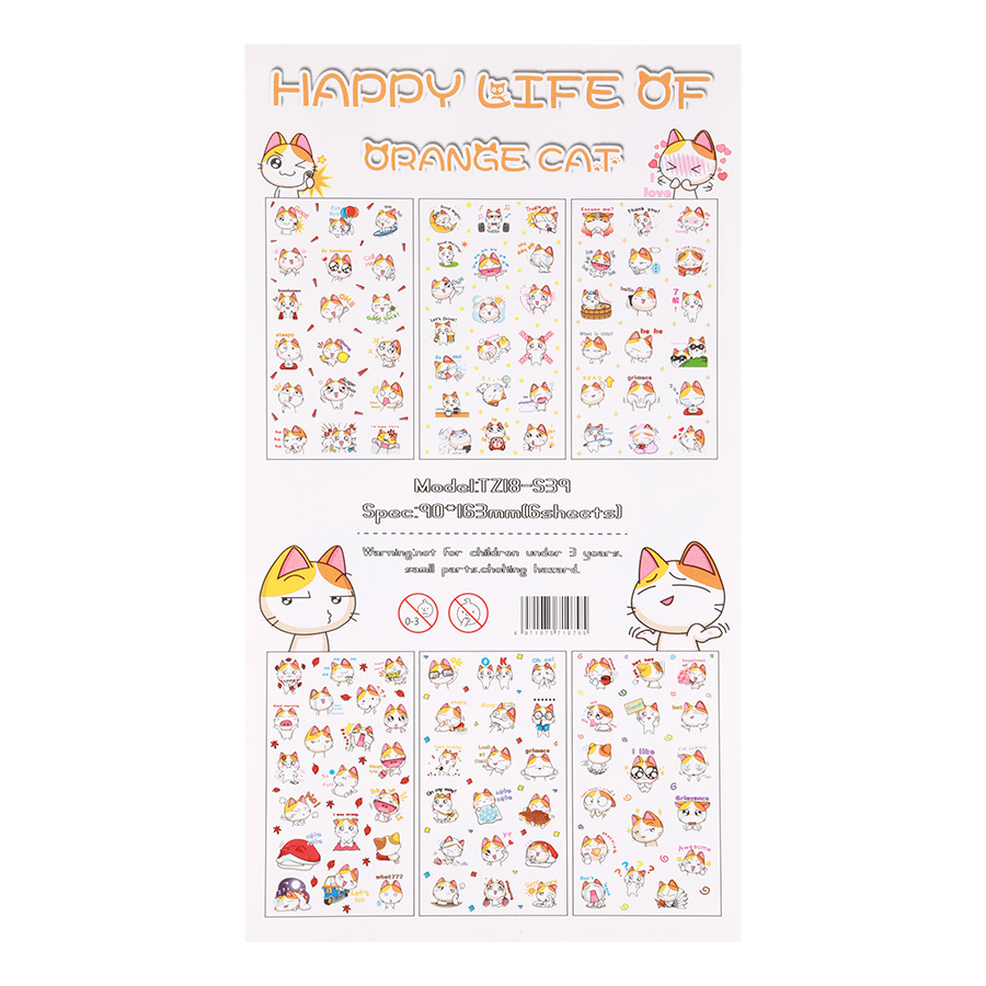 Bộ 6 Tấm Sticker Dán Trang Trí - Orange Cat