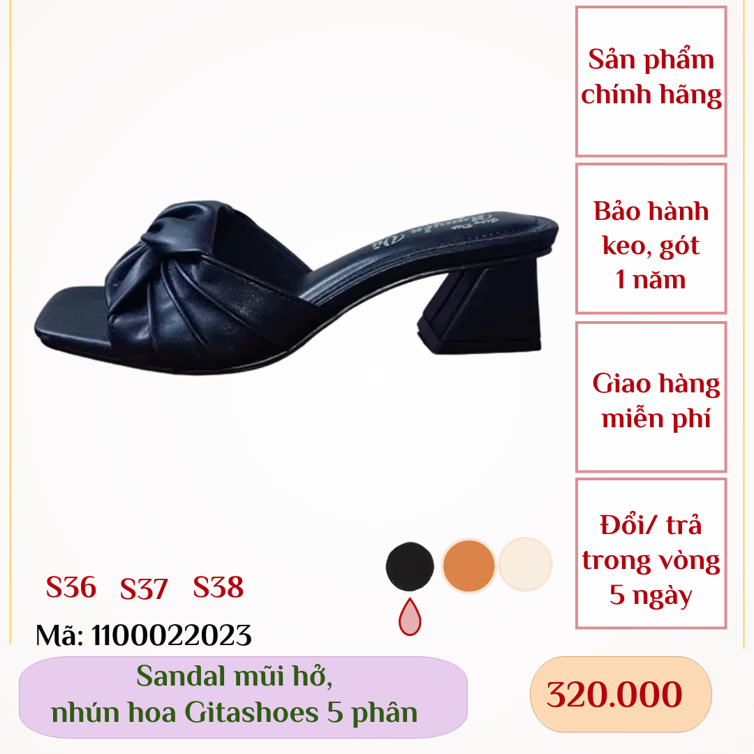 Giày xăng đan gitashoes mũi hở, nhún hoa, cao 5 phân - 1100022023