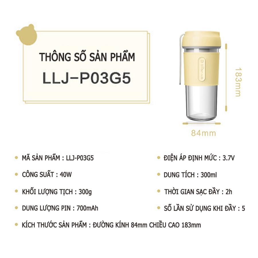 Máy xay sinh tố cầm tay Bear máy xay sinh tố mini sạc điện, dung tích 300ml, Anh Lam Store - Hàng nhập khẩu