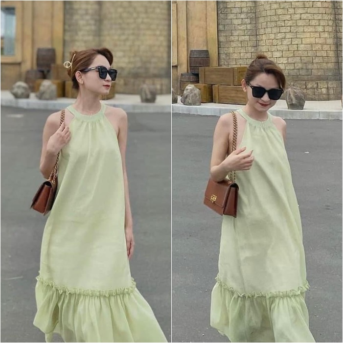 ĐẦM DÂY CỔ YẾM DÀI MIDI SUÔNG TRƠN XANH BƠ SÁT NÁCH HẠ EO MAXI ĐUÔI CÁ DẠO PHỐ ĐI TIỆC ĐI CHƠI ĐI BIỂN
