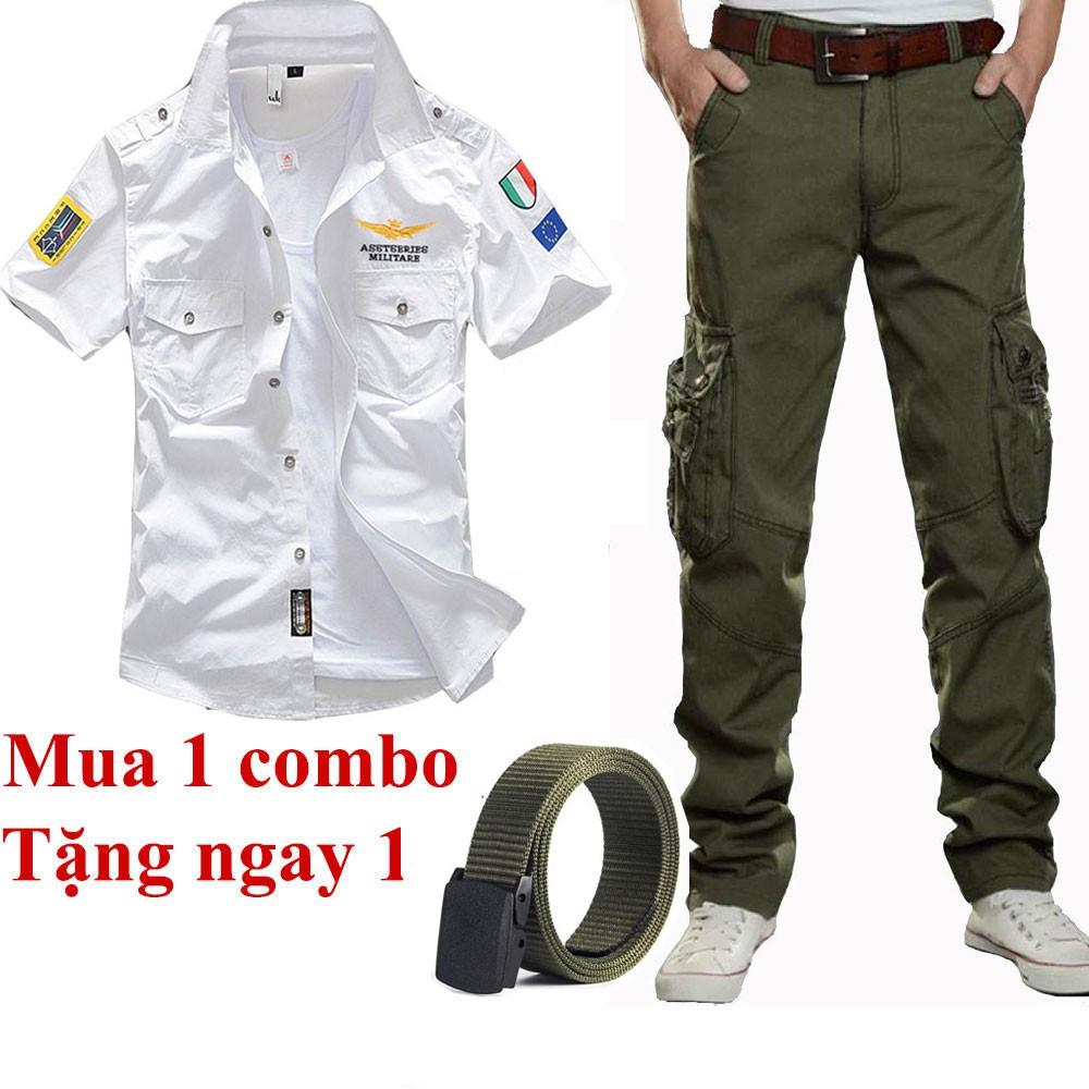 Combo áo sơ mi cơ trưởng kết hợp quần kaki nam cực chất mùa hè + Tặng thắt lưng da/Ví da