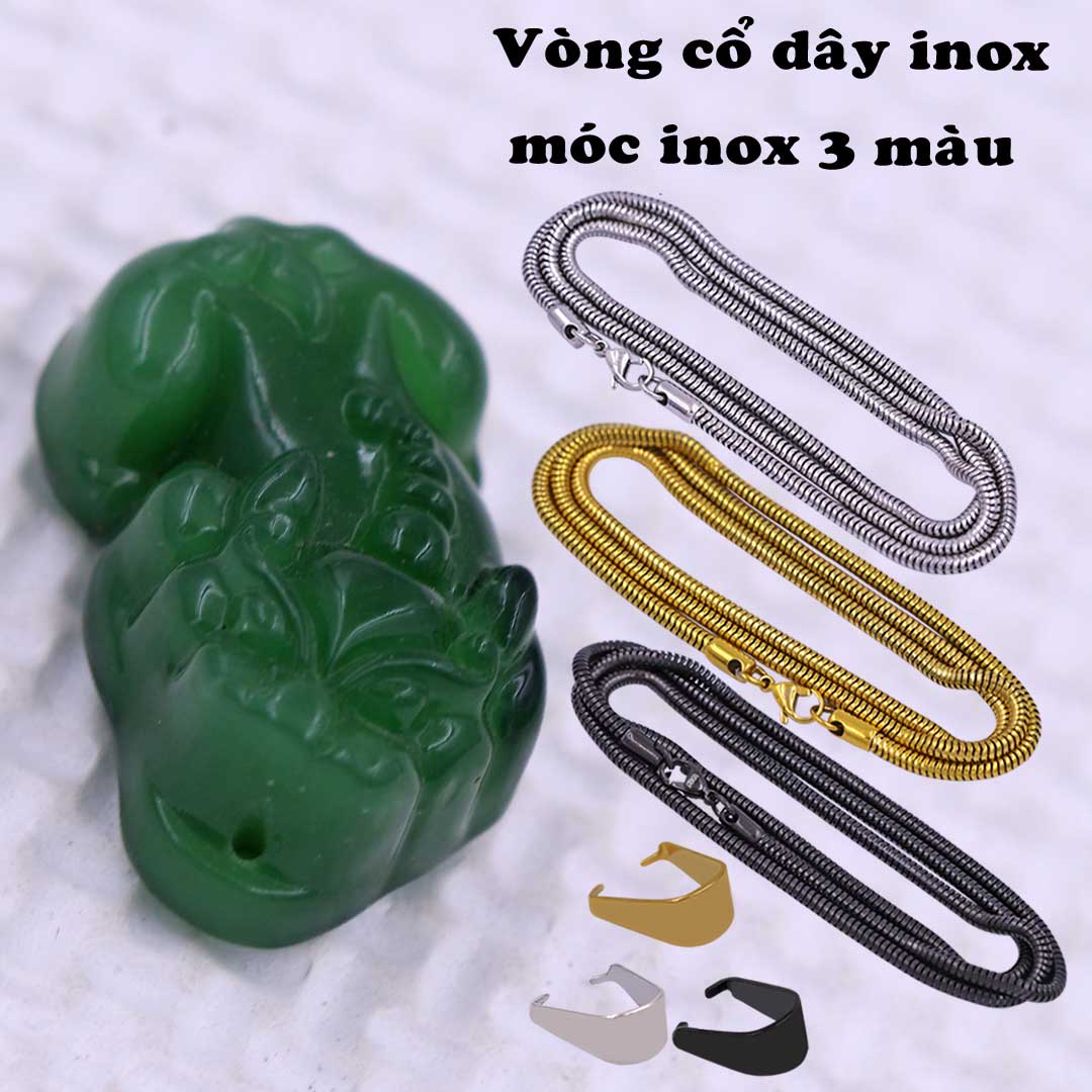 Mặt dây chuyền tỳ hưu đá xanh 3.1 cm  kèm vòng cổ dây chuyền inox rắn vàng + móc inox vàng, mặt Tỳ hưu