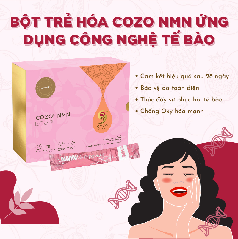 Bột Uống Dưỡng Da Toàn Diện Cozo NMN Giúp Làm Trắng Da, Bảo Vệ Khỏi Tia UV, Ngăn Ngừa Lão Hóa, và Tái Tạo Tế Bào Da Toàn Thân