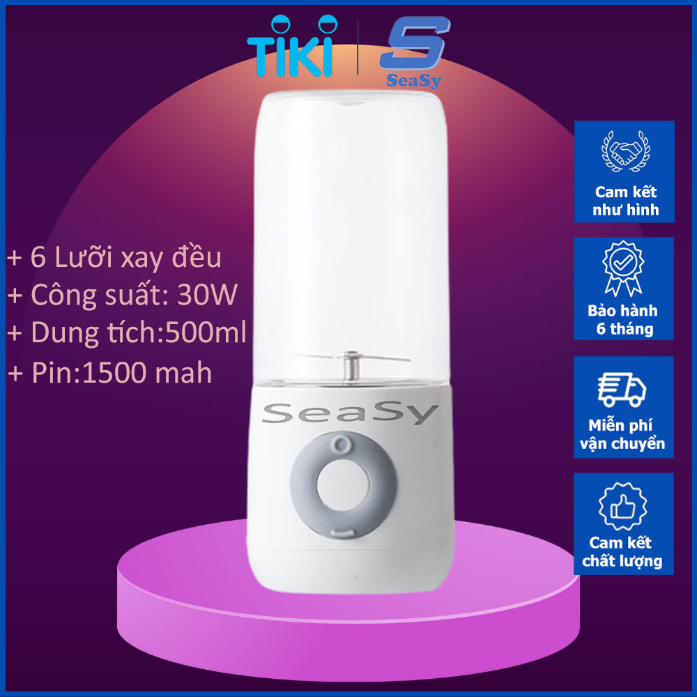 Máy xay sinh tố cầm tay mẫu mới SEASY SS28, Máy xay sinh tố mini đa năng, Xay đá, Xay thực phẩm, 4 lưỡi Inox 304 chống gỉ, Công suất mạnh 60W, Dung tích 400 ml, Tốc độ quay 12000 vòng/phút, Sạc USB di động – Hàng chính hãng