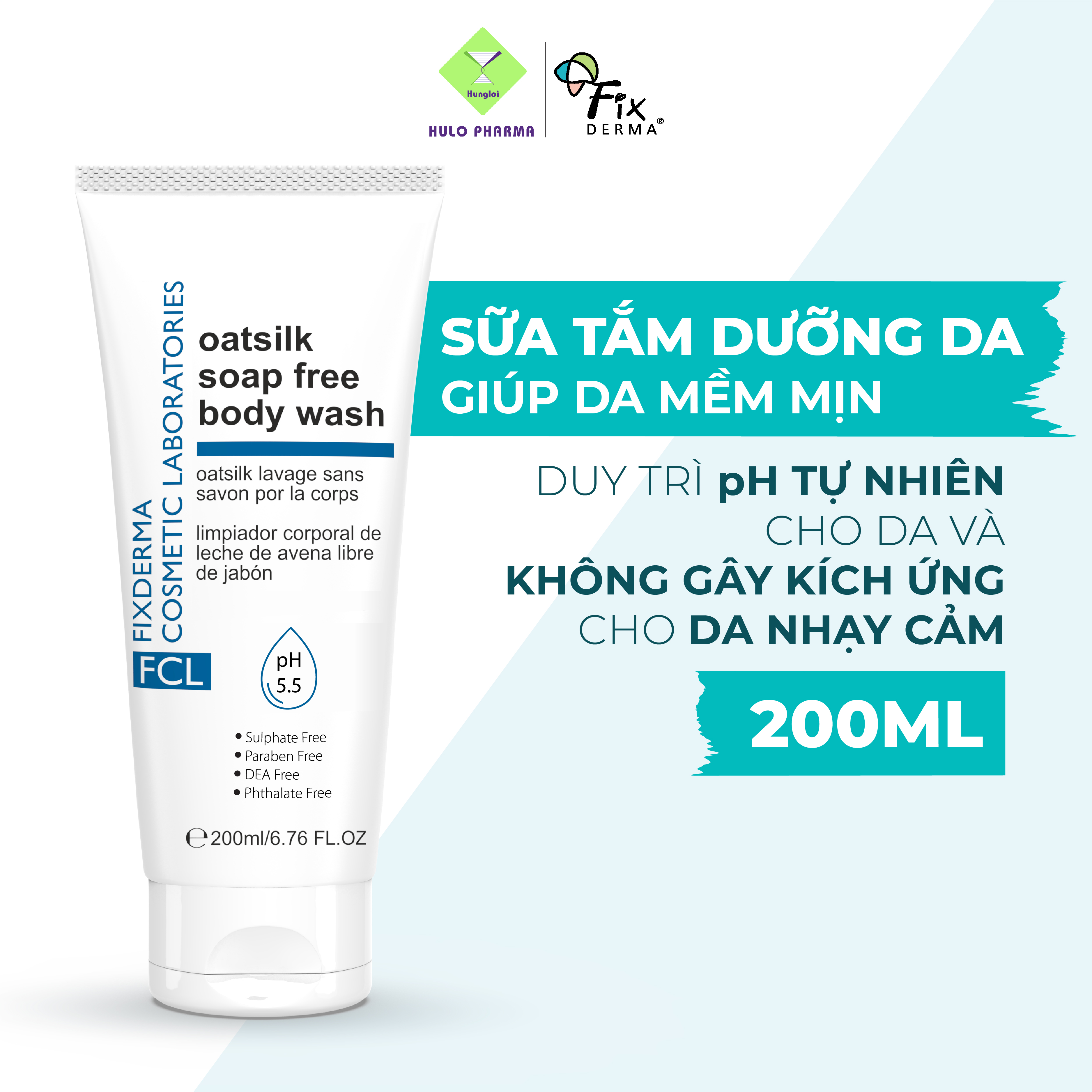 Sữa Tắm Dưỡng Ẩm, Giúp Duy Trì pH Da, Phù Hợp Da Khô, Ngứa, Nhạy Cảm​ - FCL Oatsilk Soap Free Body Wash - 200ml