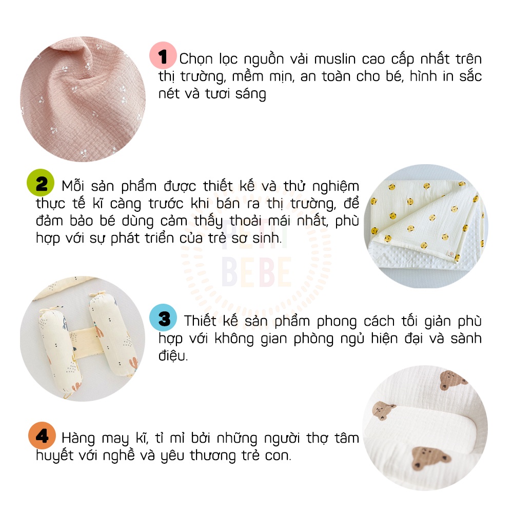 Gối lõm chống bẹp đầu hình mây PETIT BEBE muslin thấm hút thoáng khí cho bé từ 3 tháng tuổi