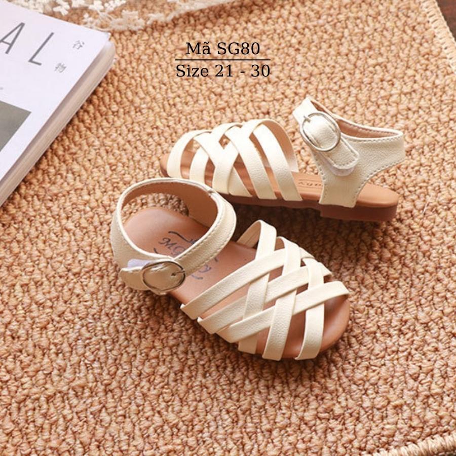 Sandal bé gái MGBABY da mềm đế êm quai đan chéo dép rọ bít mũi búp bê tiểu thư 3 màu đen be trắng 1 - 6 tuổi phong cách SG80