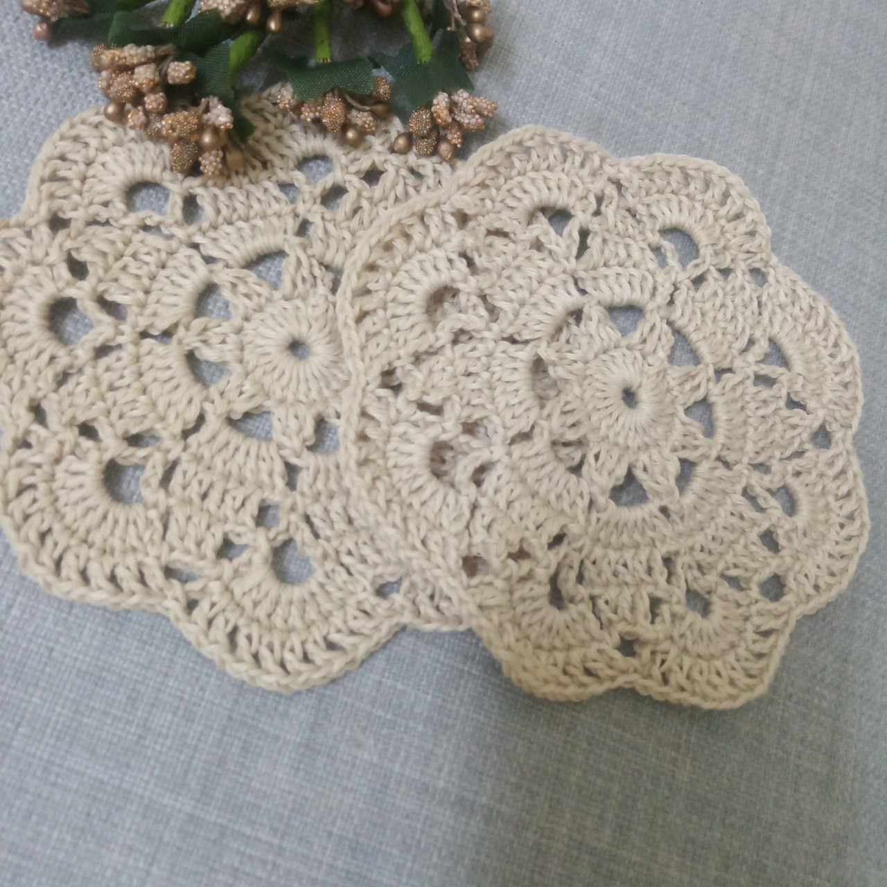 Set 2 lót ly lót bình trà lọ hoa móc thủ công handmade