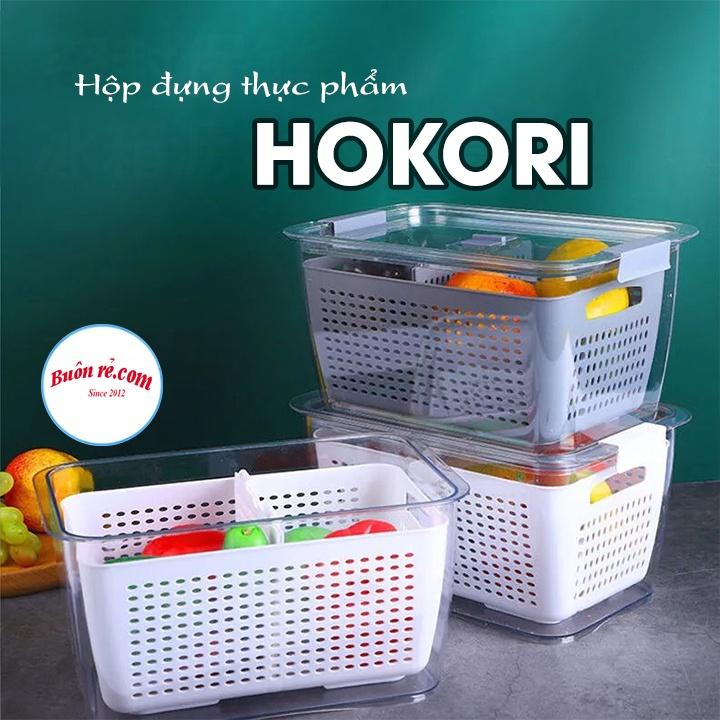 Hộp đựng thực phẩm tủ lạnh 2 lớp Hokori – Hộp bảo quản thức ăn chia ngăn có lỗ thoát nước Việt Nhật (MS 6588 - 6589