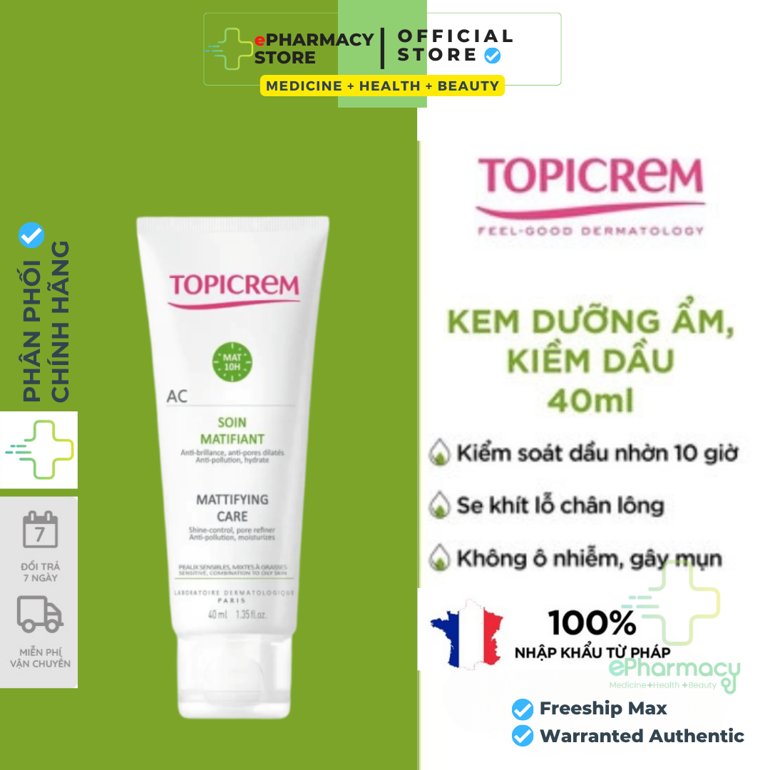 Kem dưỡng ẩm TOPICREM AC Mattifying Care [40ml] giảm bóng nhờn, kiềm dầu