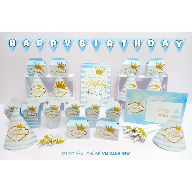 Set phụ kiện trang trí bàn sinh nhật vương miện kim tuyến