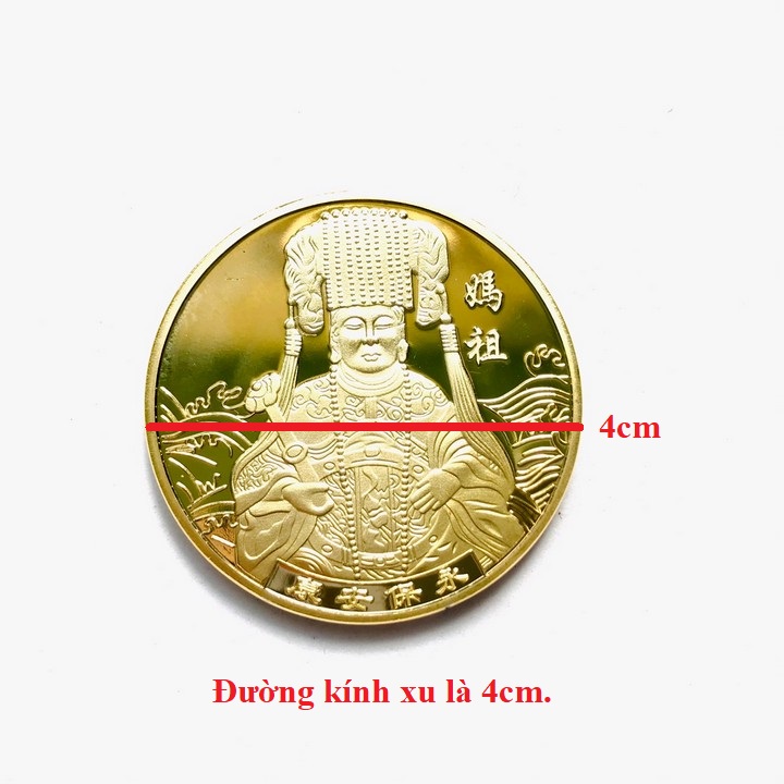 Xu Phật Bà Thánh Mẫu Dùng để cúng dường trong những dịp Lễ, Tết, mang theo bên người, xỏ lỗ đeo dây, làm quà, Kích thước 4cm, Màu Vàng - TMT Collection - SP005284
