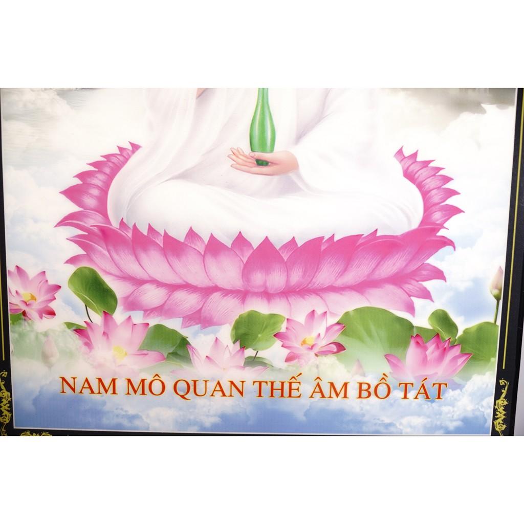 Tranh Phật Quan Âm Bồ Tát áo trắng ngồi đài sen giữa hồ - 2 cỡ