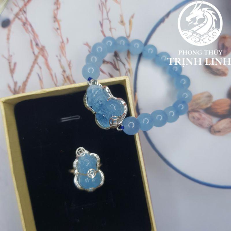 BỘ TRANG SỨC BẠC TỲ HƯU XANH BIỂN 10LY