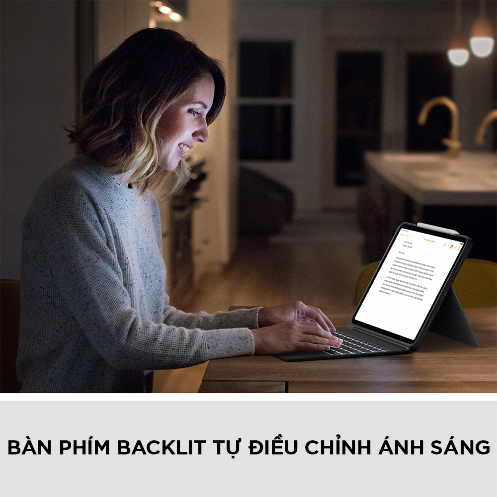 Bao da kèm bàn phím Logitech Combo Touch iPad Pro 11 inch gen 1, 2, 3 (2021) - Backlit keys có thể tháo rời, Trackpad siêu nhạy - Hàng chính hãng